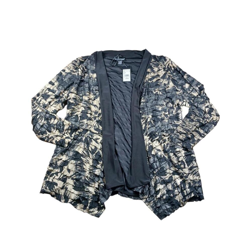 Frank Lyman NWT Design Jacket Women Size 20 Asymmetric Black Gold Ruffle